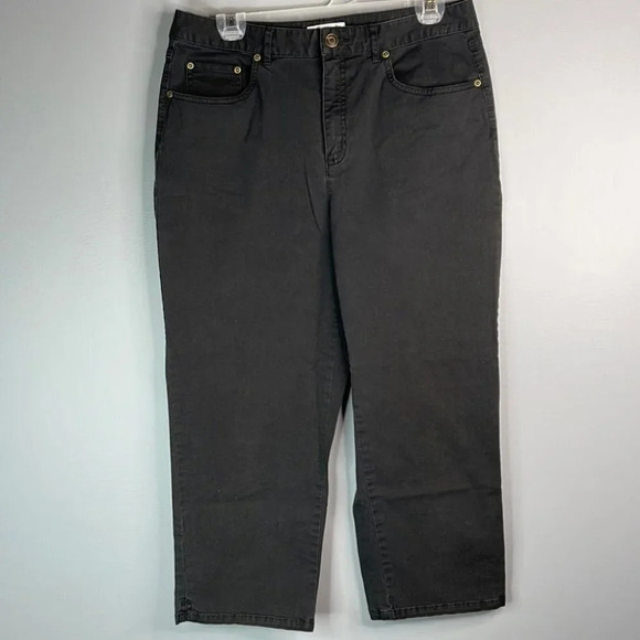 TALBOTS High Waisted Jeans Black Cotton Stretch Loose Fit Cropped Size 10 - Picture 9 of 9